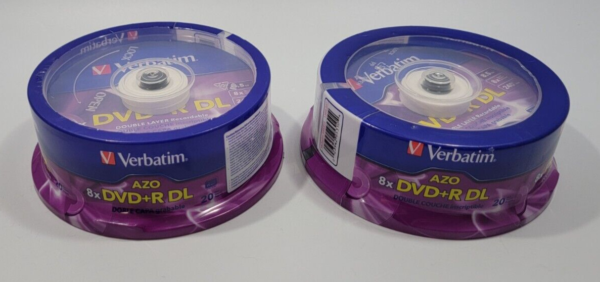 Lot of 2 20-Pack Verbatim AZO 8x DVD+R DL Double Layer Recordable DVD