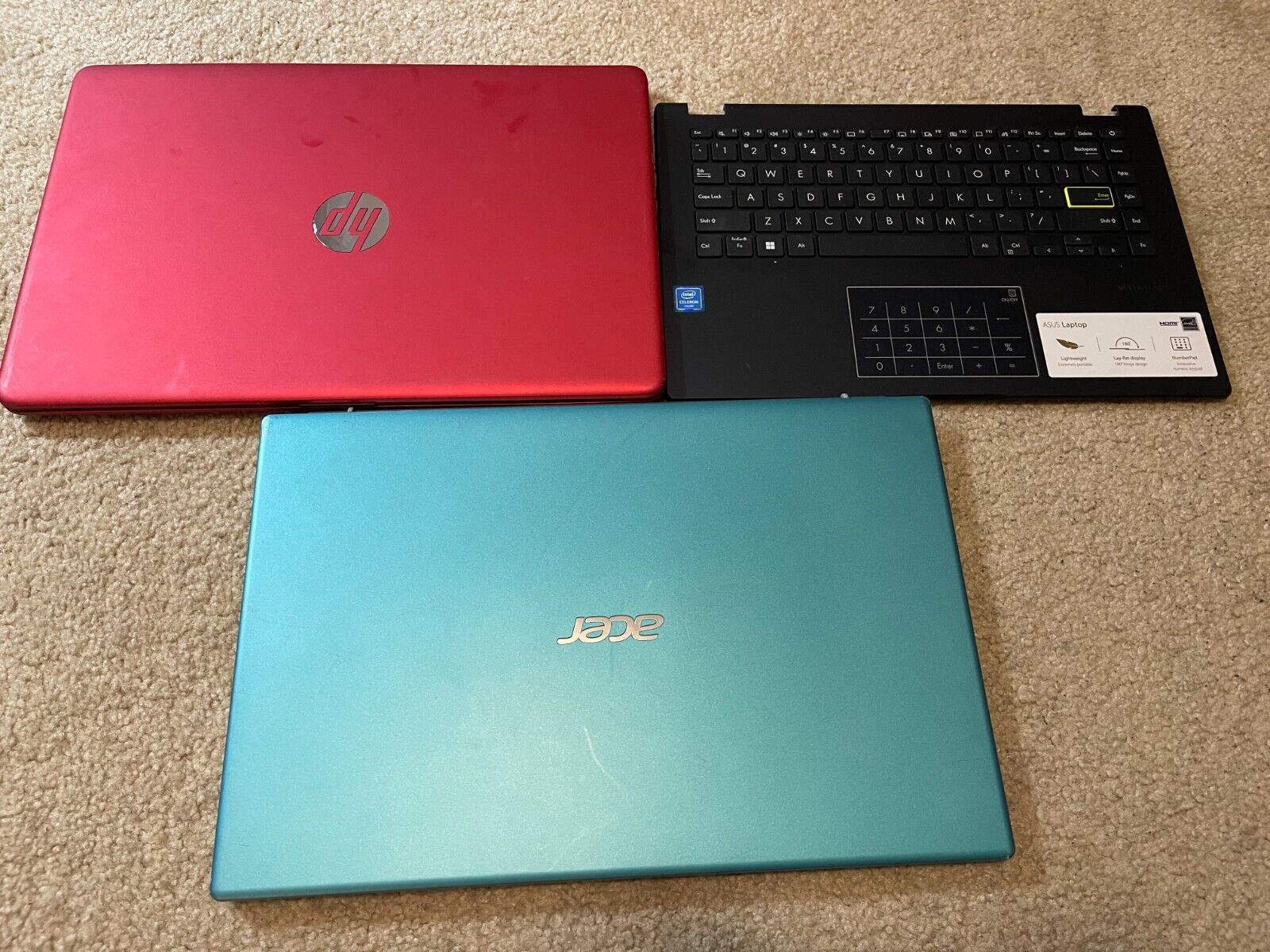 Lot of 3 Laptops, 1x Acer, 1x HP, 1x Asus - As Is For Parts