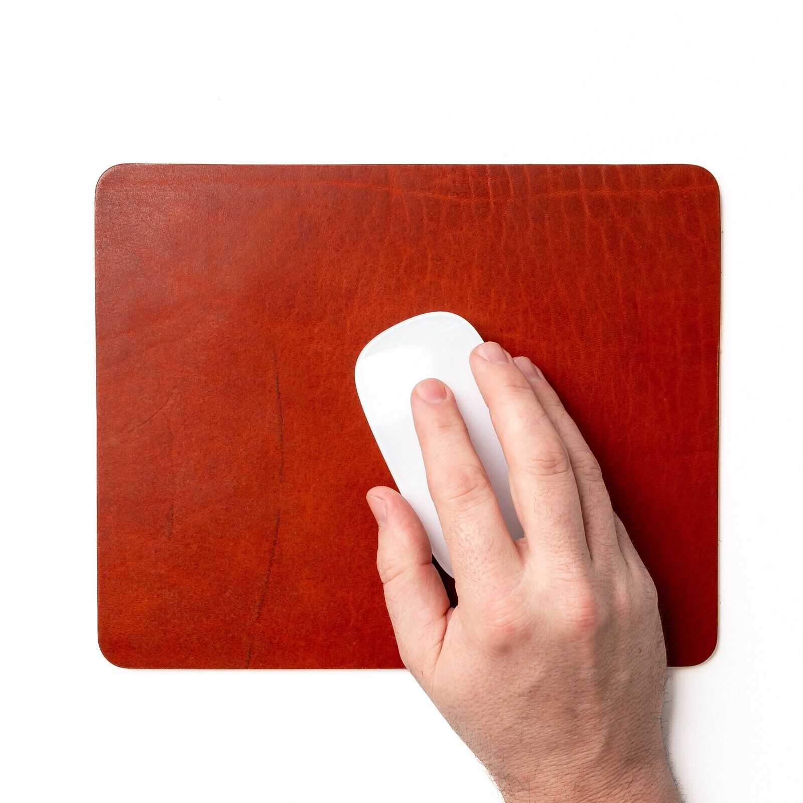 Premium Full Grain Leather Mouse Pad in Tan - Genuine Real Cowhide Leather