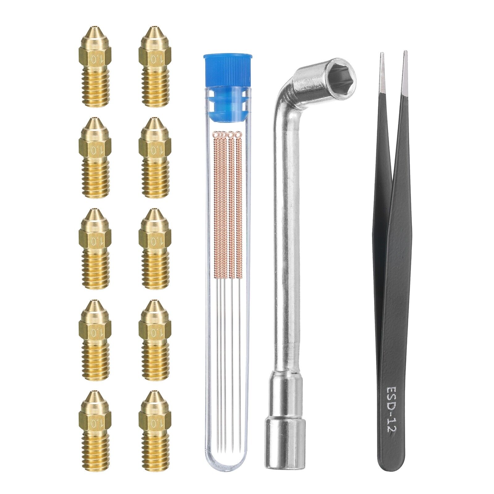 3D Nozzles Kit, 10pcs Brass Nozzles 1mm Nozzle Cleaning Needles