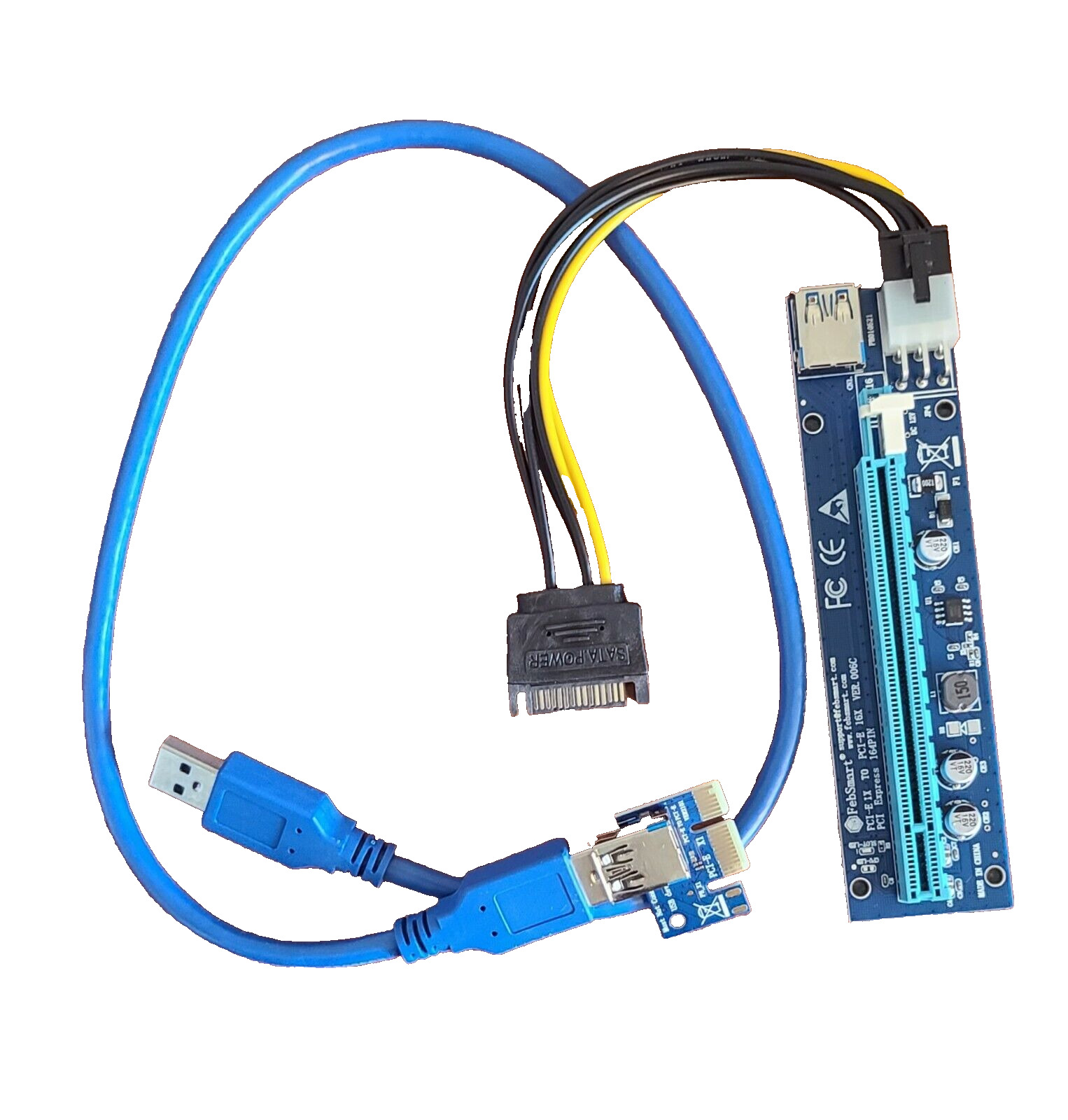 FebSmart PCI-E Riser PCIe Ver 006C 6 PIN 16x to 1x Powered Riser Adapter Card