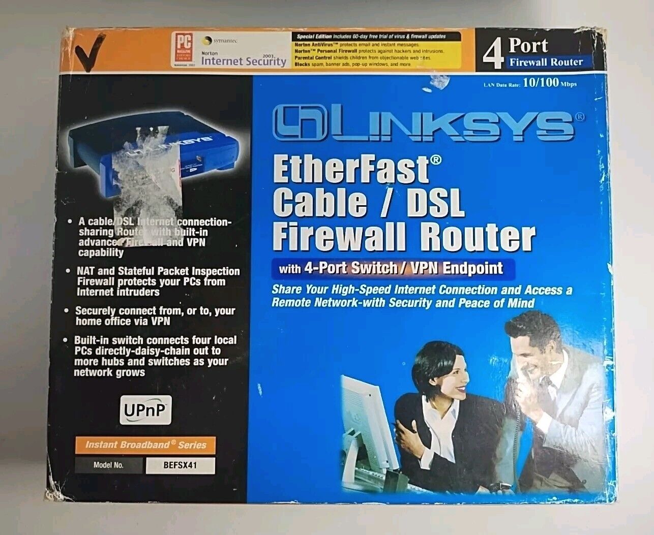 Linksys EtherFast 4-Port 10/100 Cable/DSL Firewall Router (Model BEFSX41)  CIB