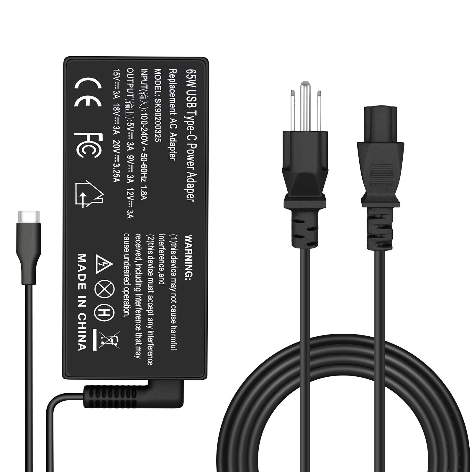 Laptop Charger 65W USB Type C (USB-C) Ac Power Cord Supply, for Lenovo ThinkPad