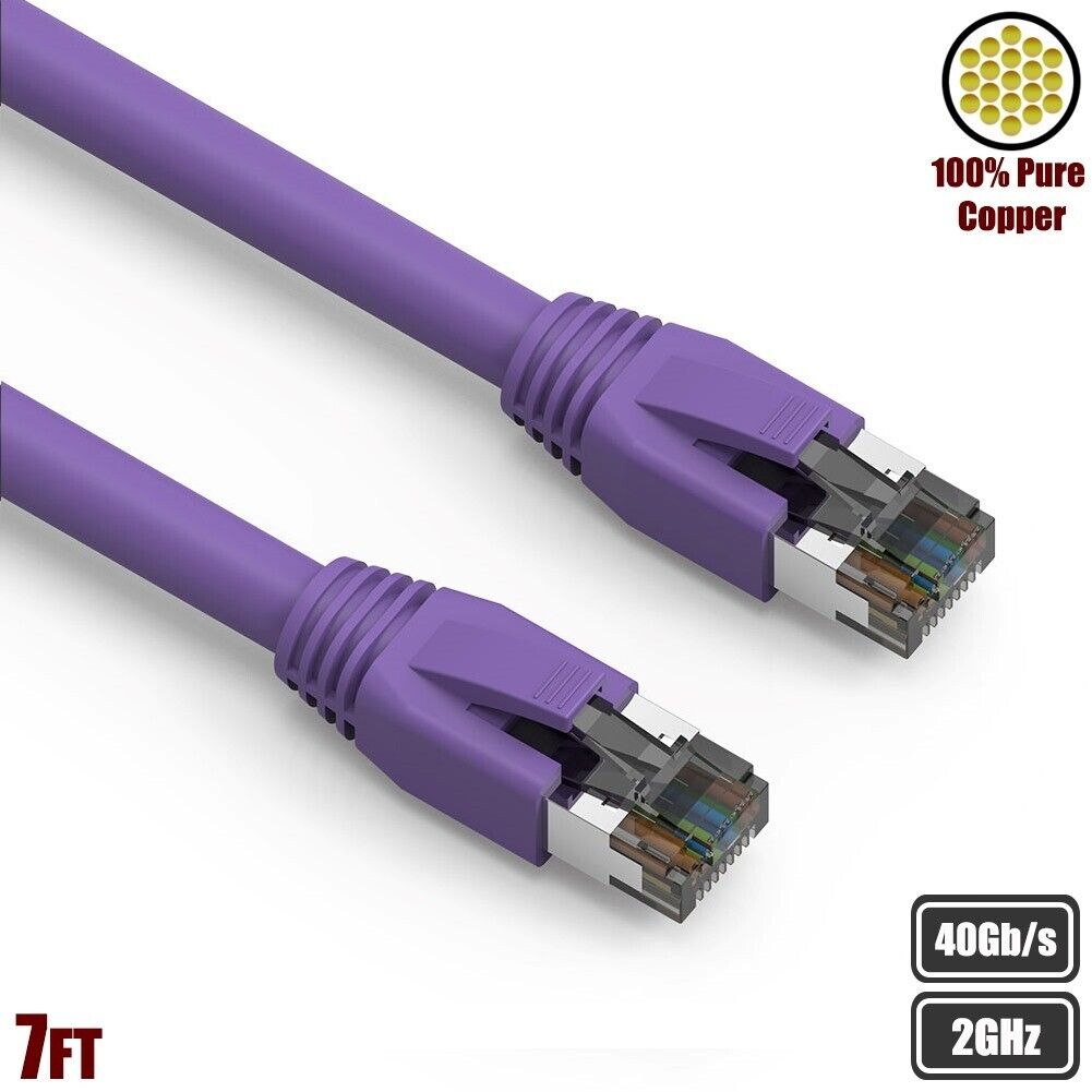 7FT Cat8 RJ45 Network LAN Ethernet S/FTP Patch Cable Copper 2GHz 40Gbps Purple