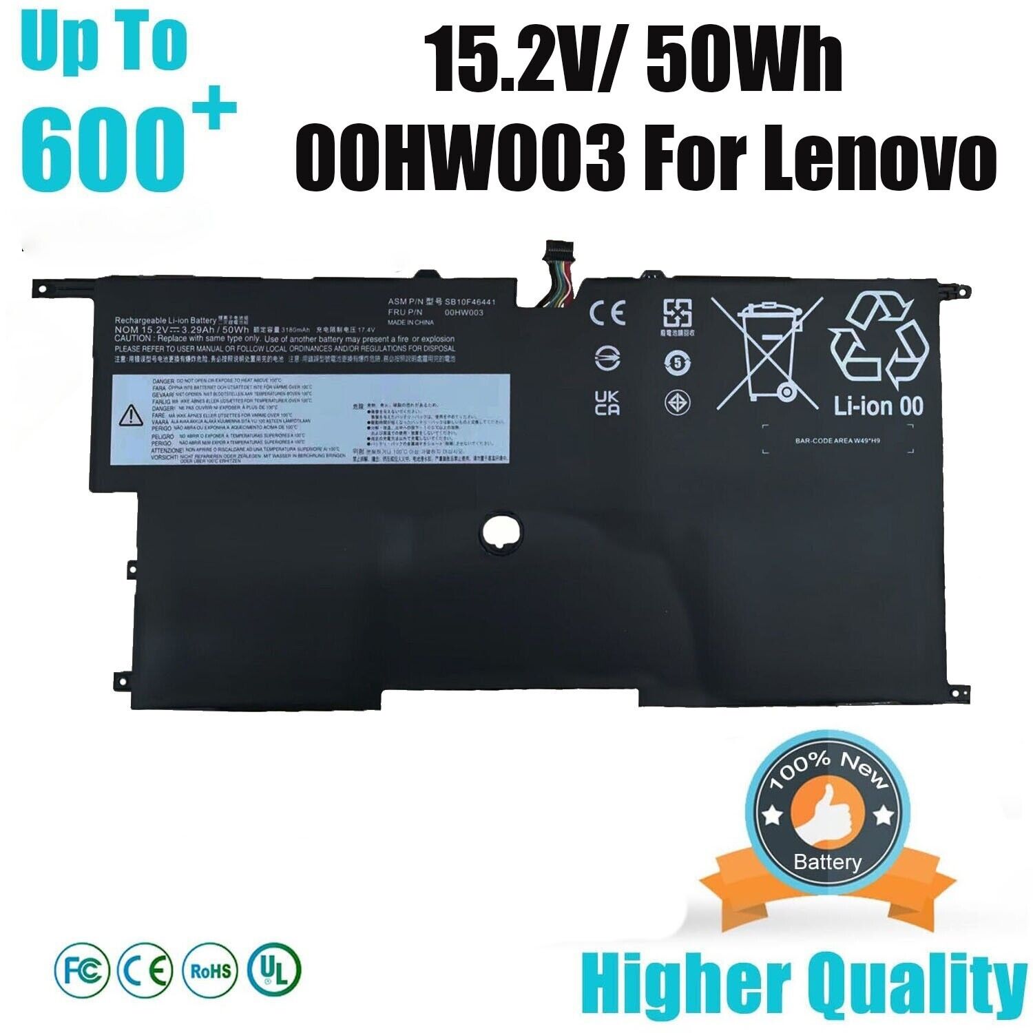 NEW 50Wh 00HW003 00HW002 Battery For Lenovo ThinkPad X1 Carbon Gen 3 Series 2015