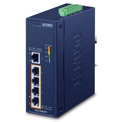 Planet IGS-504HPT Industrial 4-Port 10/100/1000T 802.3at PoE+1-Port 10/100/100GE