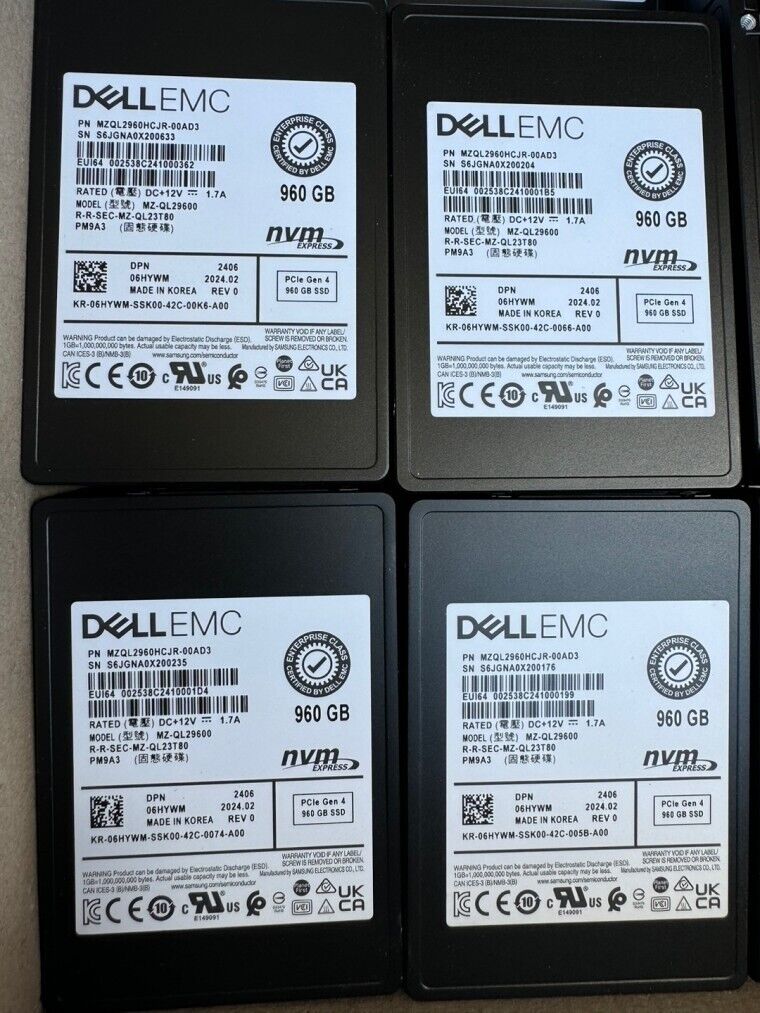 DELL EMC 960G SSD PM9A3 MZ-QL29600 6HYWM 06HYWM Poweredge 14 15 16 2.5INCH
