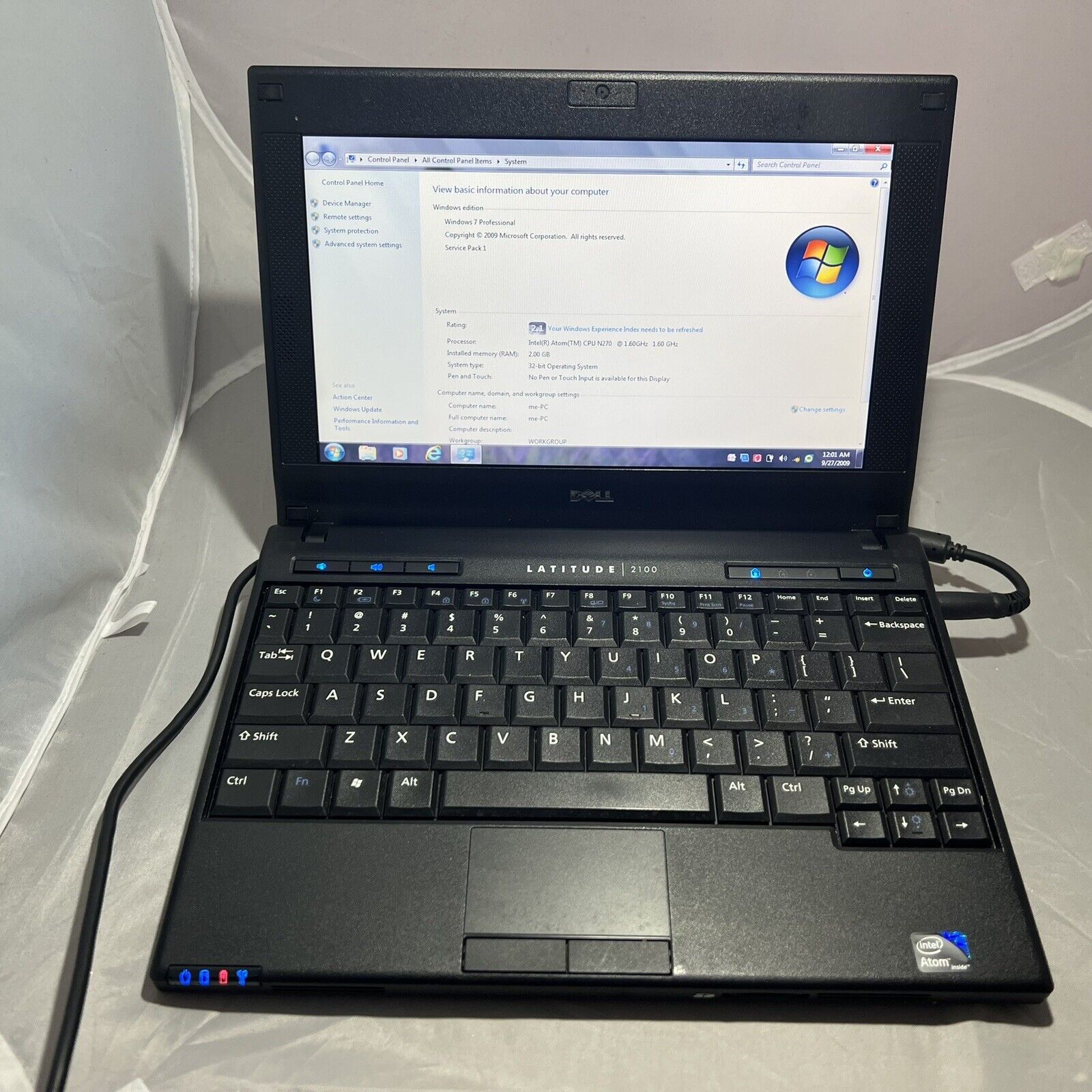 Dell Latitude 2100 Mini-Laptop With Charger Dead Battery