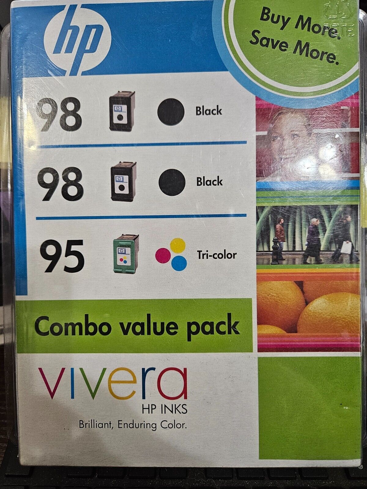 HP VIVERA PRINTER INK 3-CARTRIDGE COMBO PACK, 98 98 95, 4/10, NEW IN PACKAGE