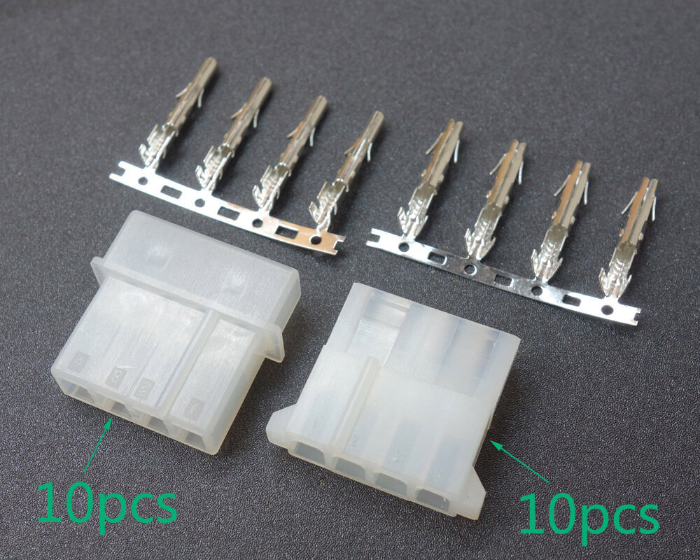 10 Pair DIY PC Power Connector 4 Pin White Male Female Molex Mod Crimp Plug Pins