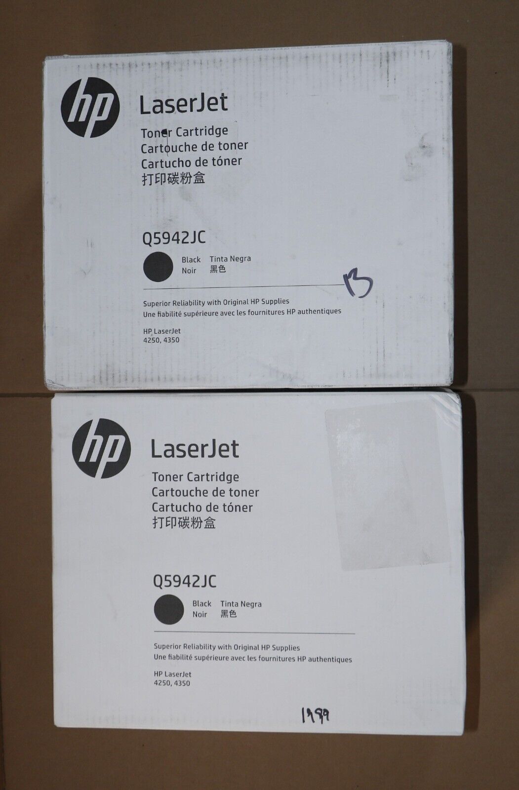 Lot of 2 New OEM HP LaserJet 4250, 4350 Black Toner Cartridges Q5942JC