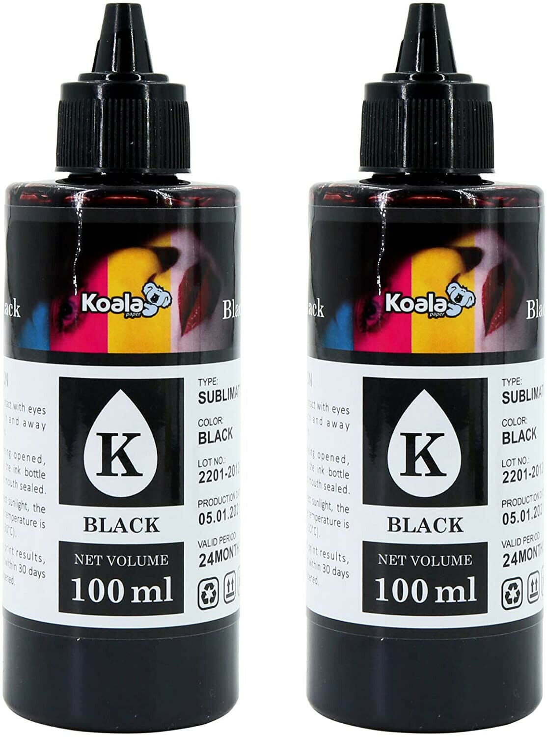2 Bottles 200ML Koala Sublimation Ink BLACK for All Inkjet Printers