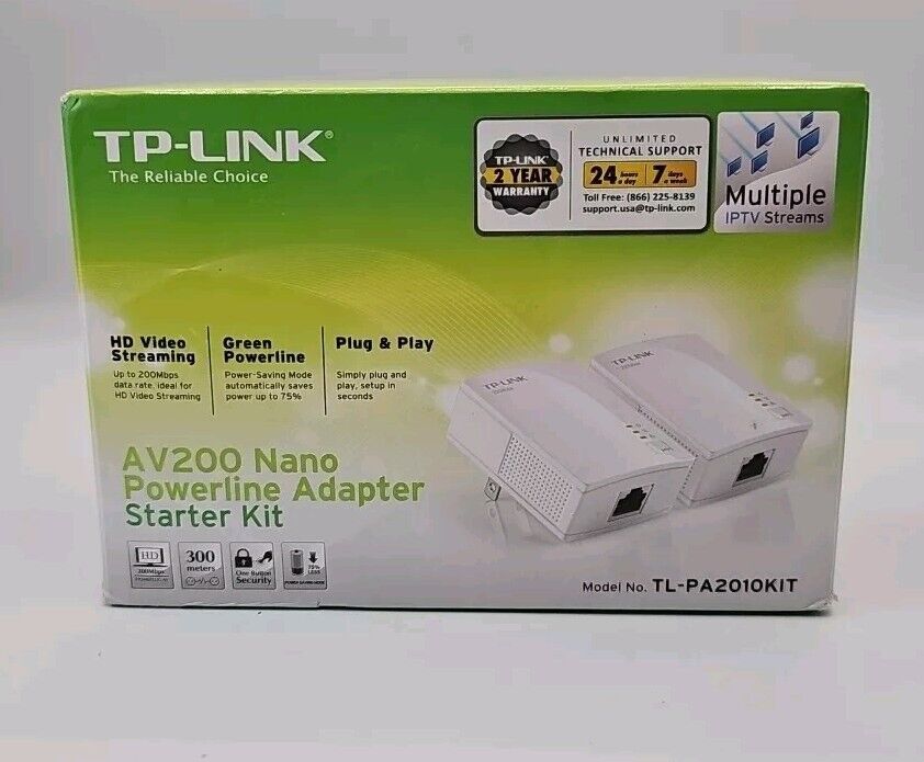 TP-Link AV200 Nano Powerline Adapter Starter Kit Model TL-PA2010KIT - Open Box