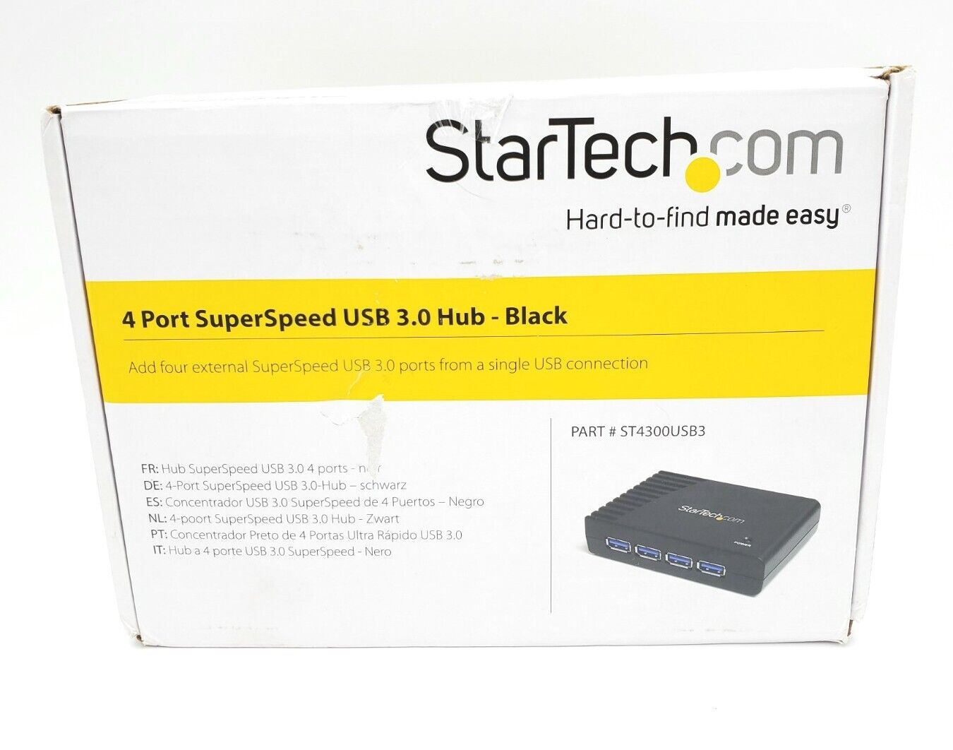 NEW StarTech ST4300USB3 4-Port SuperSpeed USB3.0 Hub - Black -  