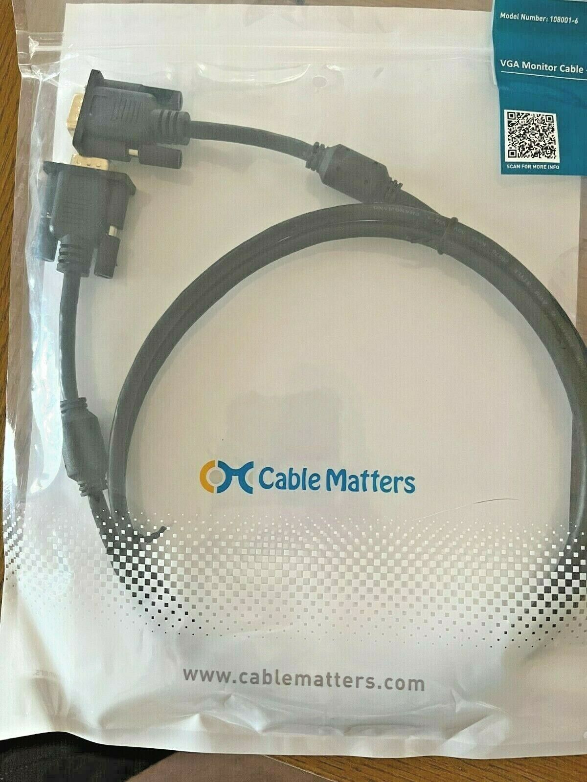 New Cable Matters VGA to VGA Cable (SVGA Cable) 6 Feet - Model 108001-6
