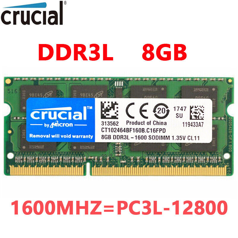 CRUCIAL DDR3L 8GB 1600 MHz PC3L-12800 Laptop SODIMM Memory RAM 1PCS 8GB 1600 MHz