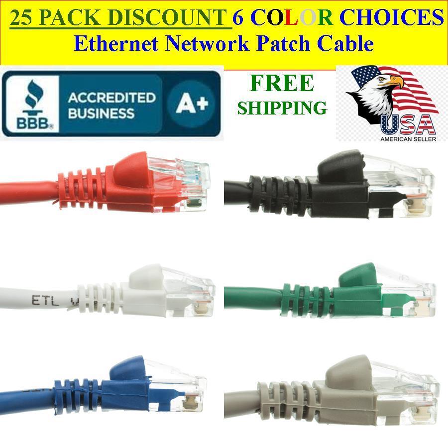 25 PACK 6 Inch Cat5e Ethernet Network Computer Patch Cable for PC, XBOX, PS3 PS4