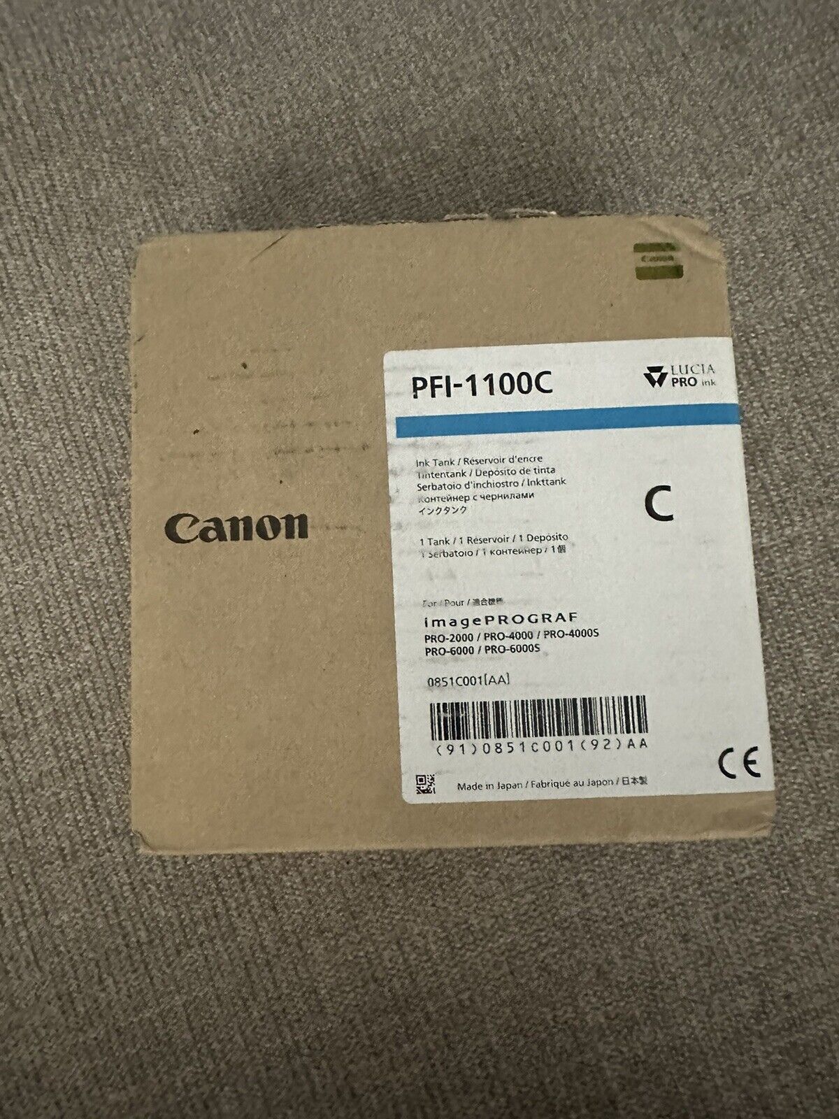 Canon PFI-1100C Cyan Pigment Ink Tank Exp 03/2021