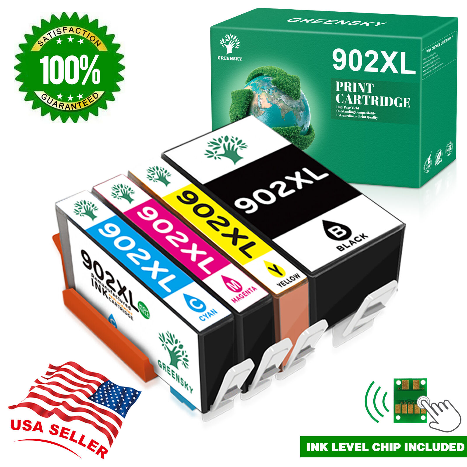 4 Pack 902XL 902 XL Ink Cartridges For HP Officejet Pro 6978 6970 6968 6960 6975