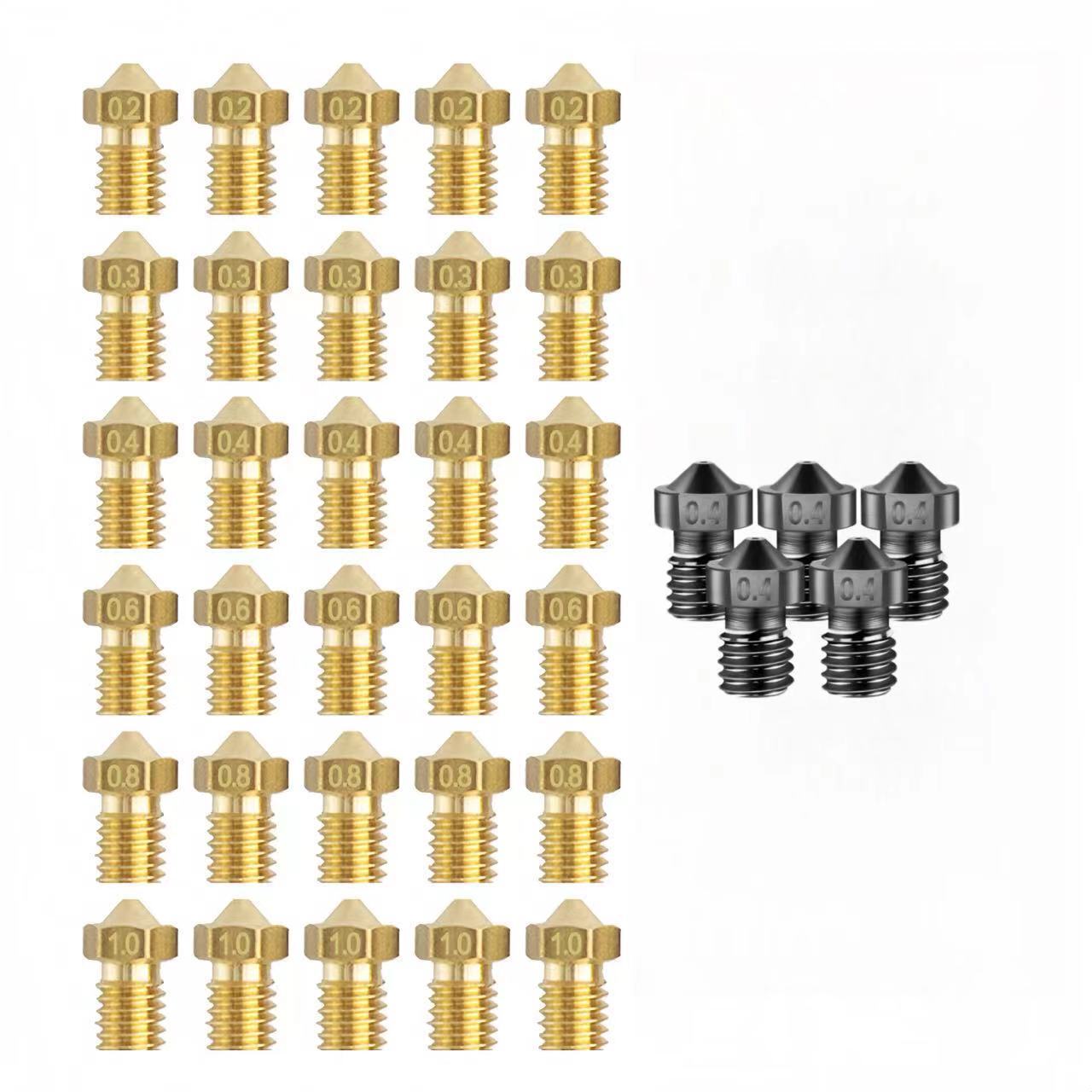 35pcs E3D V6 Brass Nozzles & Hardened Steel Nozzles Kit 0.2 0.3 0.4 0.8 1.0mm