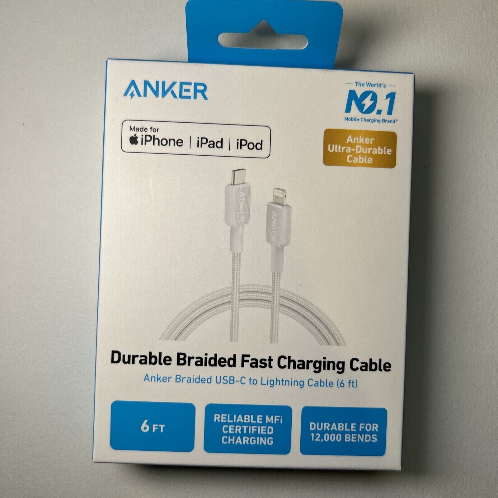 Anker 6ft Braided USB-C to Lightning Fast Charging Cable - White
