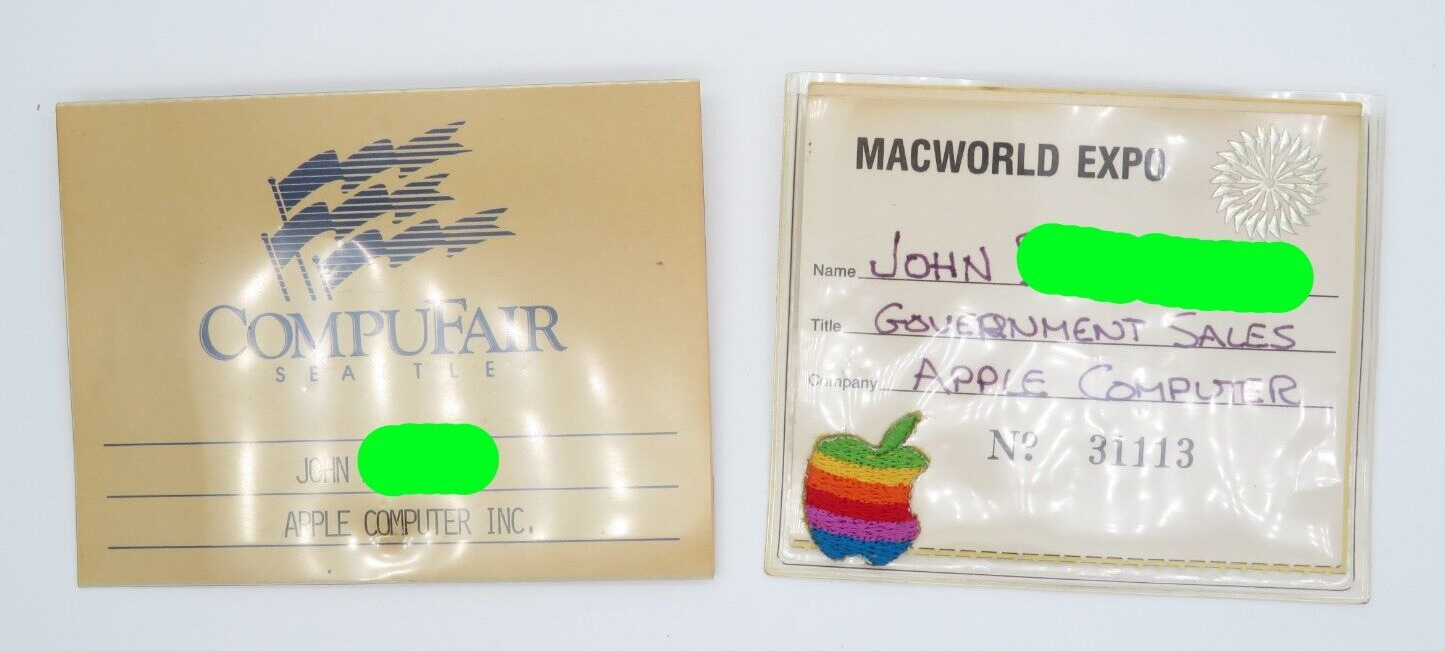 Vintage Apple Computer Employee Pin Back Button ID Badge Macworld Expo Compufair