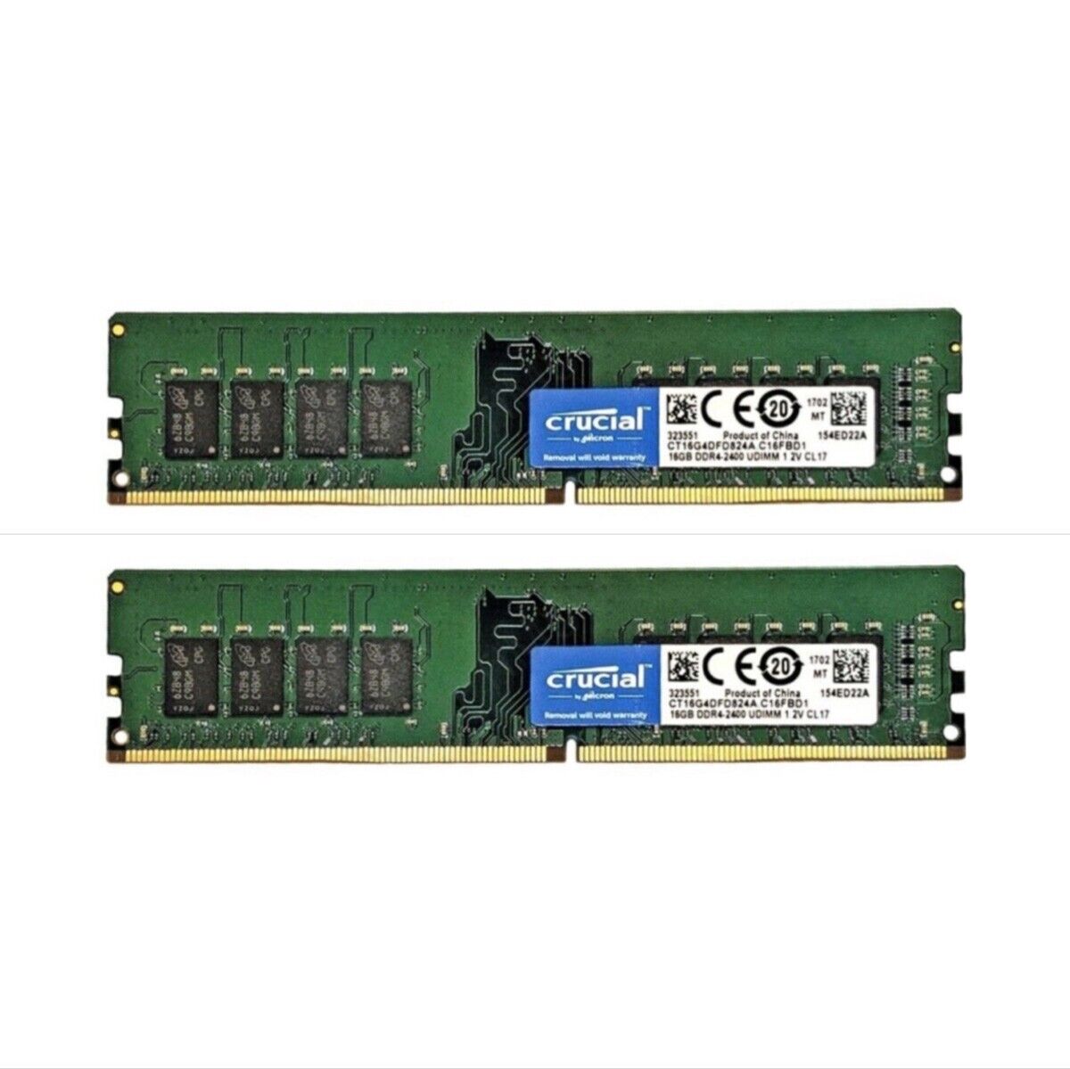 Crucial 32GB 2X 16GB DDR4 2400MHz PC4-19200 UDIMM Memory Ram CT16G4DFD824A
