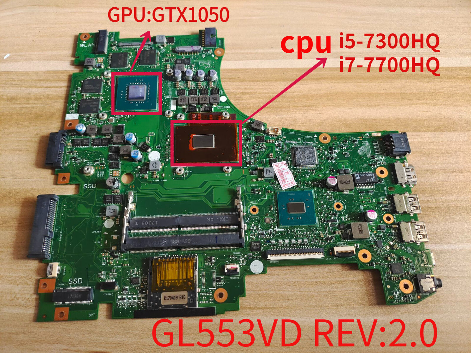 For Asus GL553VD/VE FX553V/VE ZX53V Laptop Motherboard i5/i7-7th Gen GTX1050