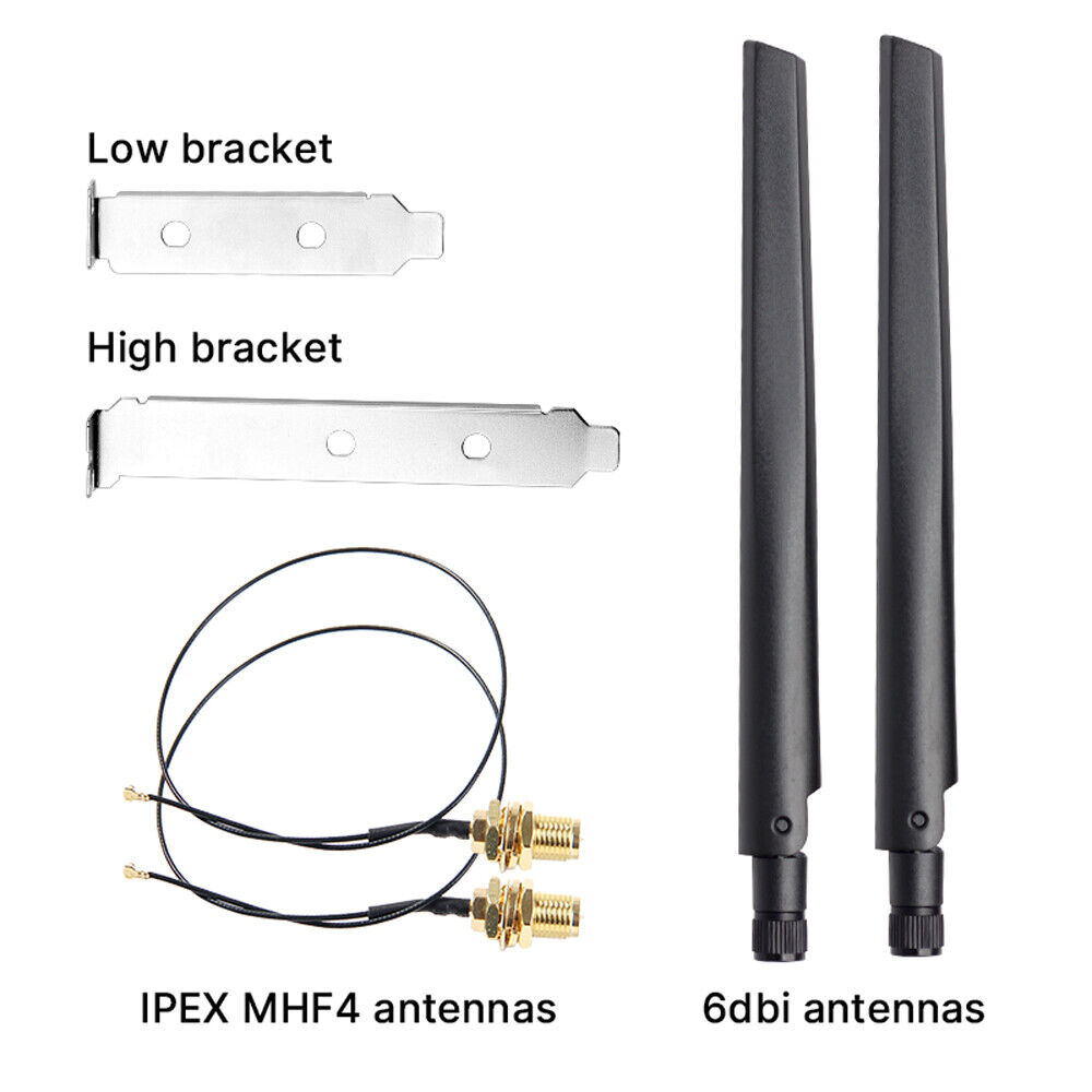 100PCS RP-SMA Male Wireless Router Antennas Dual Band 6dBi WiFi I-PEX MHF4 Cable