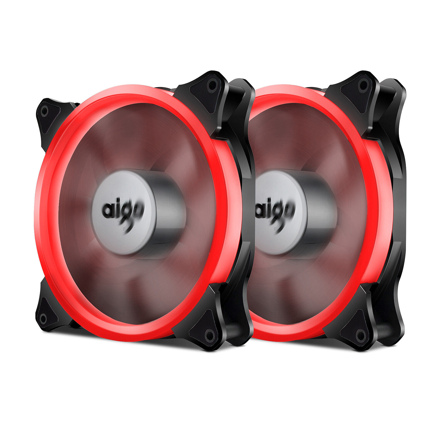 2 Pcs Aigo 140mm Red Halo LED PC Computer Case Cooling Ring Clear Silence Fan