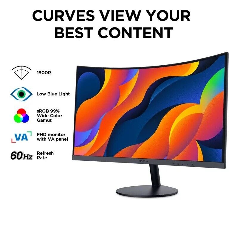 KOORUI 24-Inch Curved Computer Gaming Monitor- Full HD 1080P 60Hz