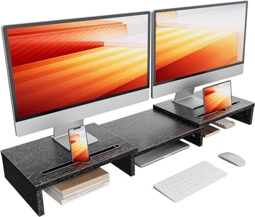 LORYERGO Dual Monitor Stand for Desk Monitor Stand with 2 Slots for Phone and...