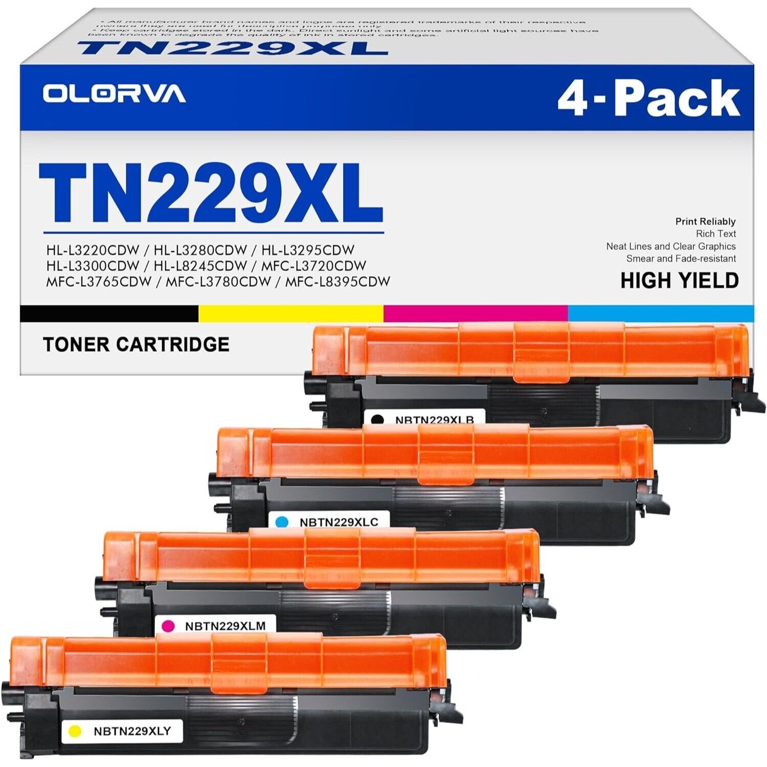 4 Pack TN229XL TN229 Toner Compatible Brother TN229 High Yield Toner Cartridge
