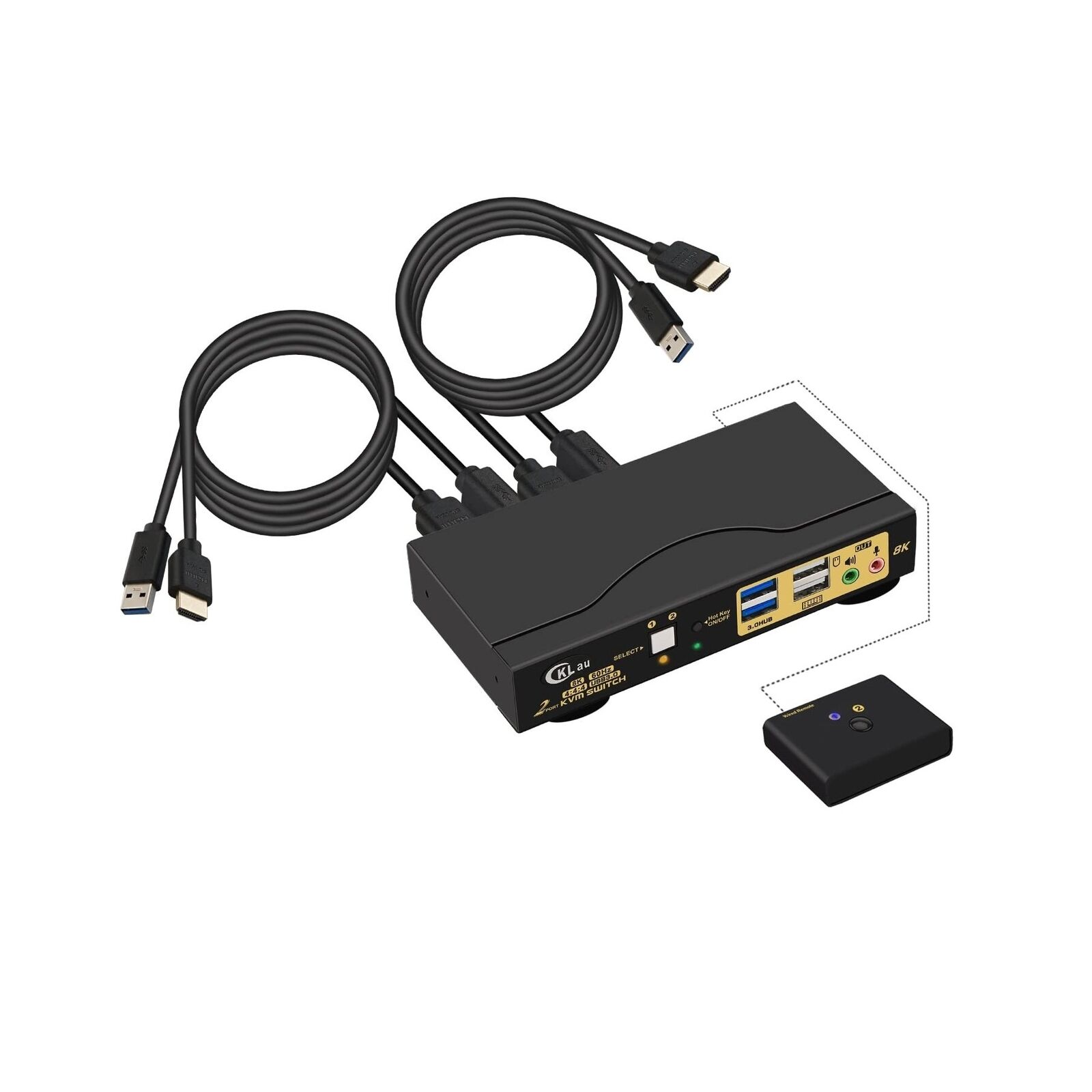 CKLau 2 Port USB 3.0 HDMI 2.1 KVM Switch 8K@60Hz 4K@144Hz with Audio Output a...