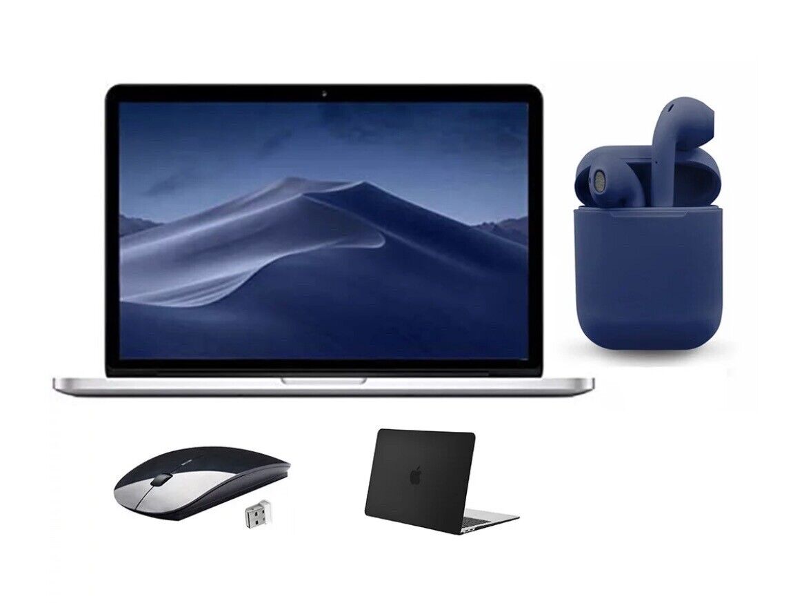 Apple Macbook Pro 128GB Bundle: Black Case, Wireless Mouse,Bluetooth/Airbuds