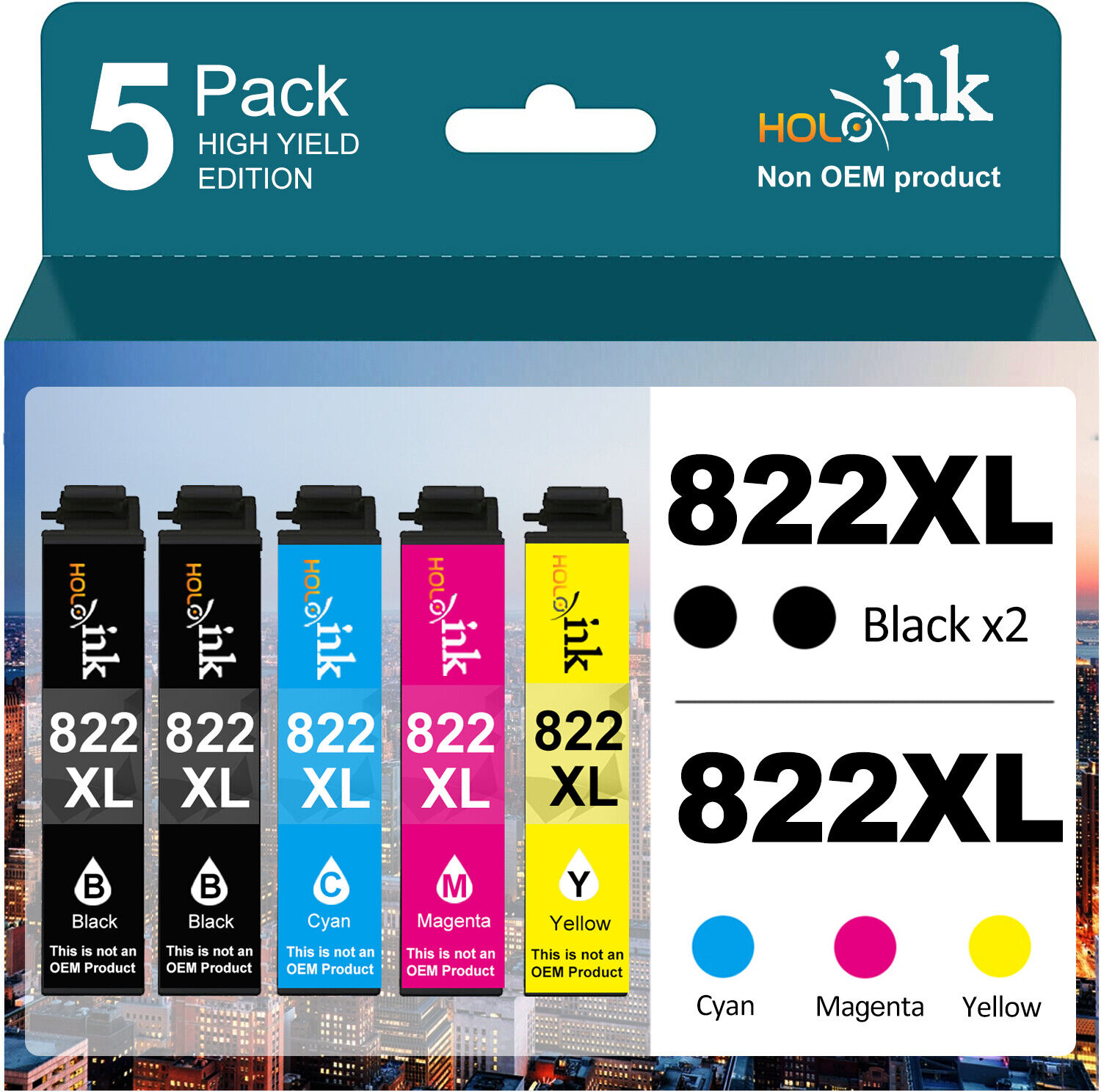 5PK 822XL T822XL Ink Cartridge For Epson WorkForce Pro WF-3820 WF-4833 WF-4820