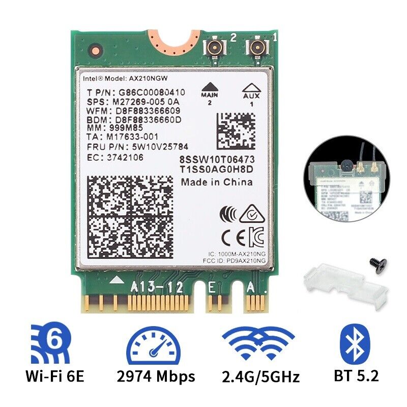 Dual Band AX210 Intel Wi-Fi 6E AX210NGW M.2 Wireless Wifi Bluetooth Card for PC