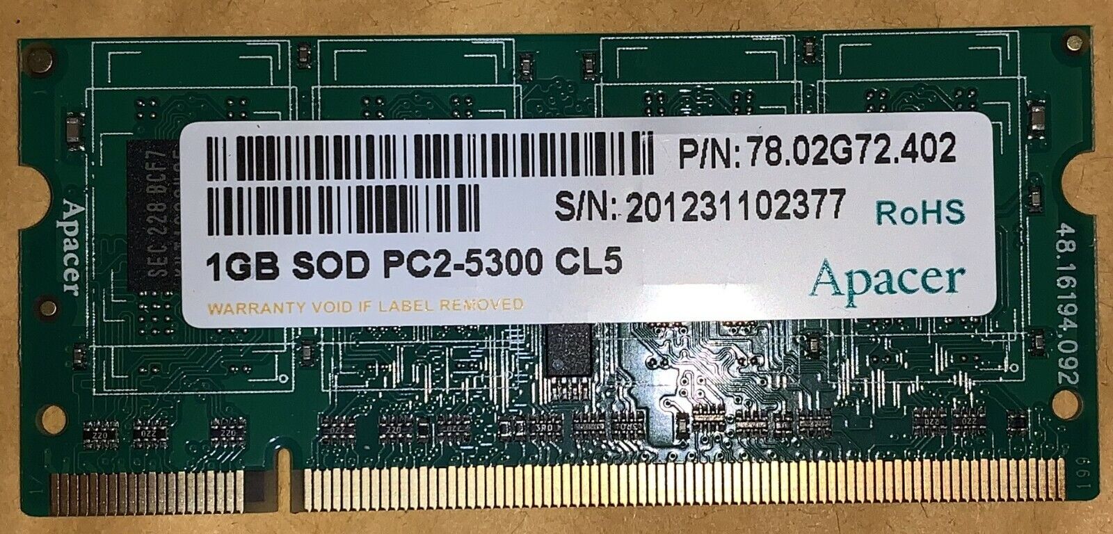 Apacer (2x 1 GB) 667MHz PC2-5300 Non ECC .8V 200-Pin Laptop DDR2 SO-DIMM Memory