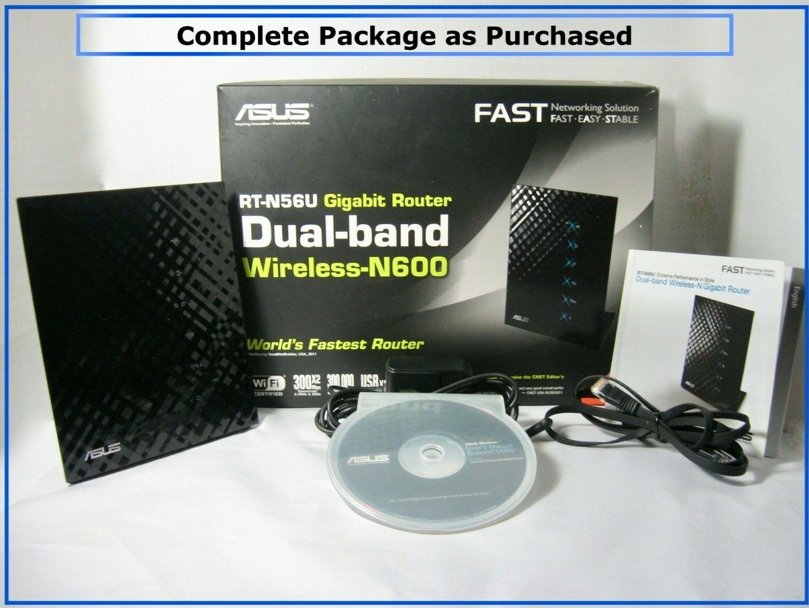 ASUS RT-N56U Dual-band Wireless-N600 Gigabit Router 4-Ports-COMPLETE with CD++  