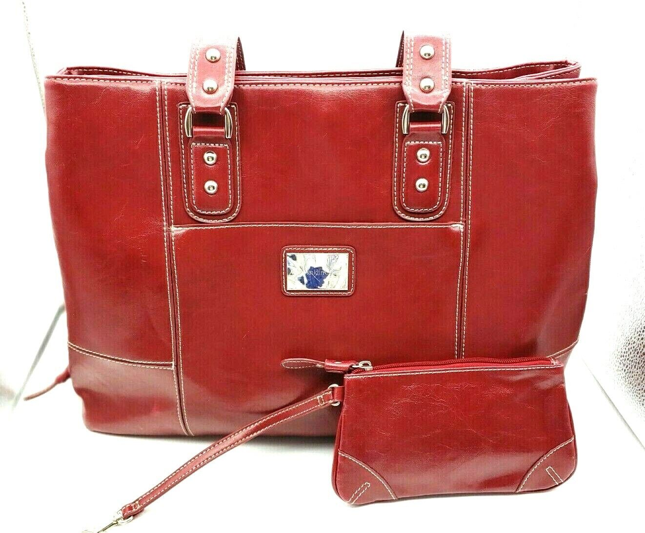 Franklin Covey Red Leather Business Organizer Laptop Briefcase w/ Wristlet New