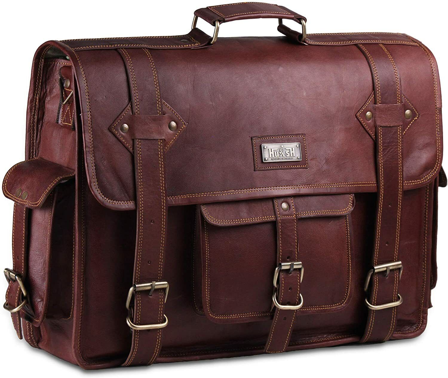 18 inches Genuine Leather Briefcase w/Padded Brown Leather Office Computer Bag