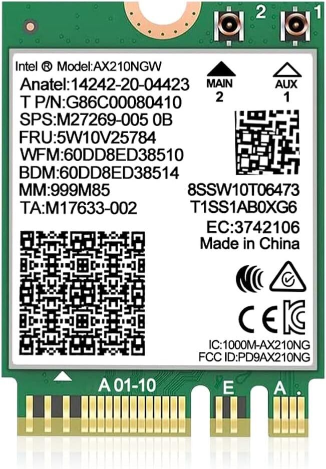WiFi 6E Wireless Card Intel AX210 NGW Bluetooth 5.3 Tri-Band 5400Mbps Network