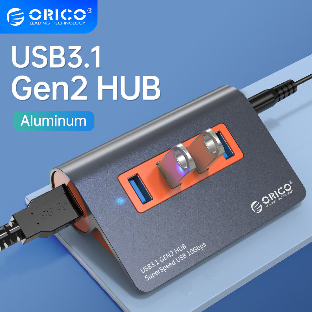 ORICO 4 Port USB3.1 Gen2 HUB USB C Gen2 Aluminum HUB 10Gbps W/ 12V Power Adapter