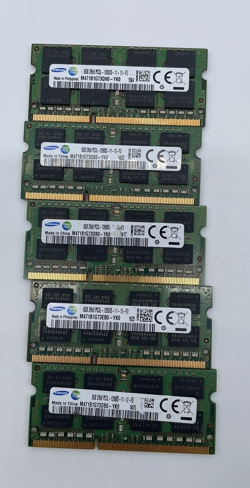 Lot of 5 Samsung 8 GB 2Rx8 M471B1G73DB0-YK0 PC3L-12800S Laptop Memory
