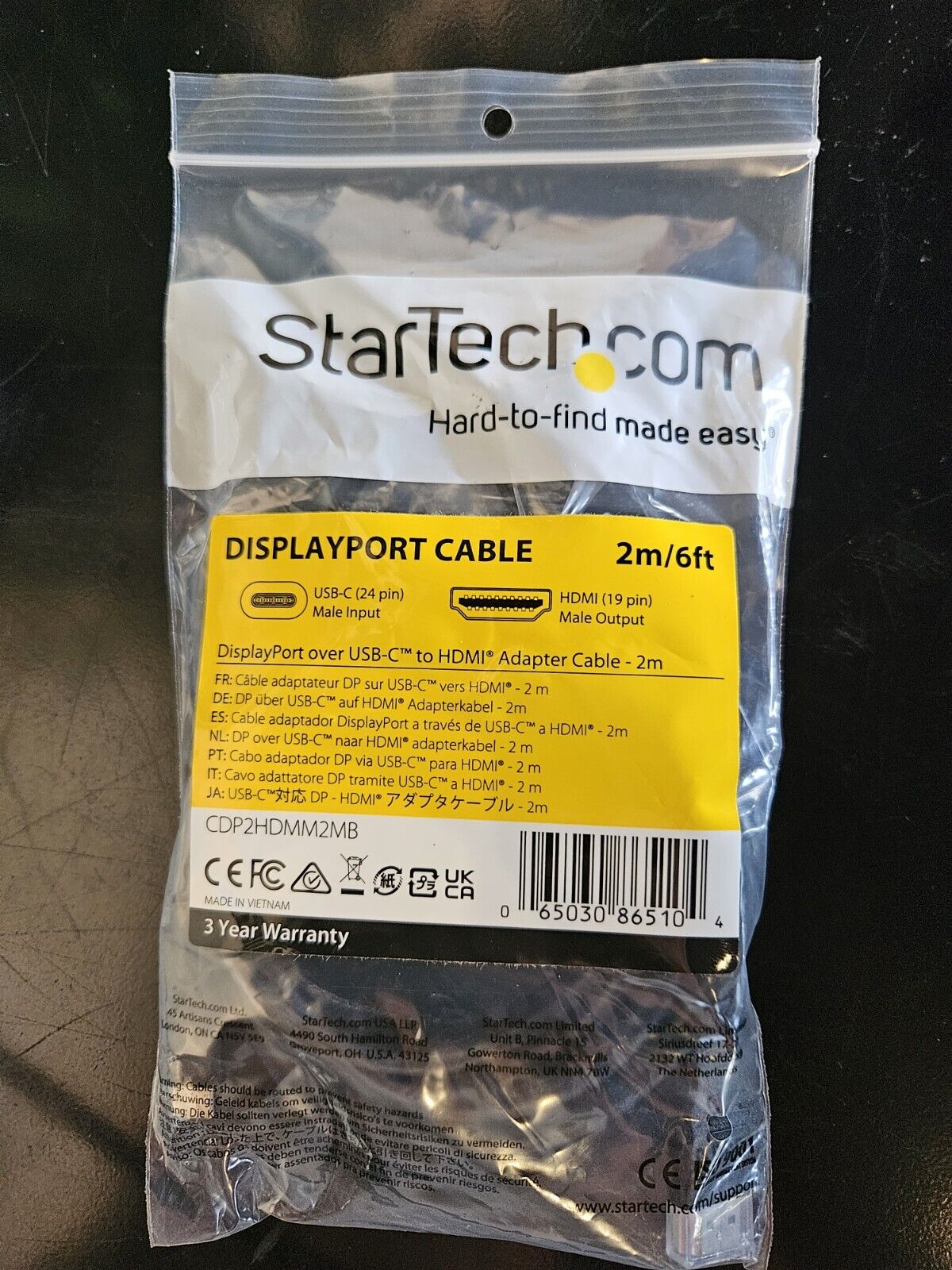 Brand New StarTech.com USB-C to DisplayPort Cable 1.8m/6ft - Fast Shipping
