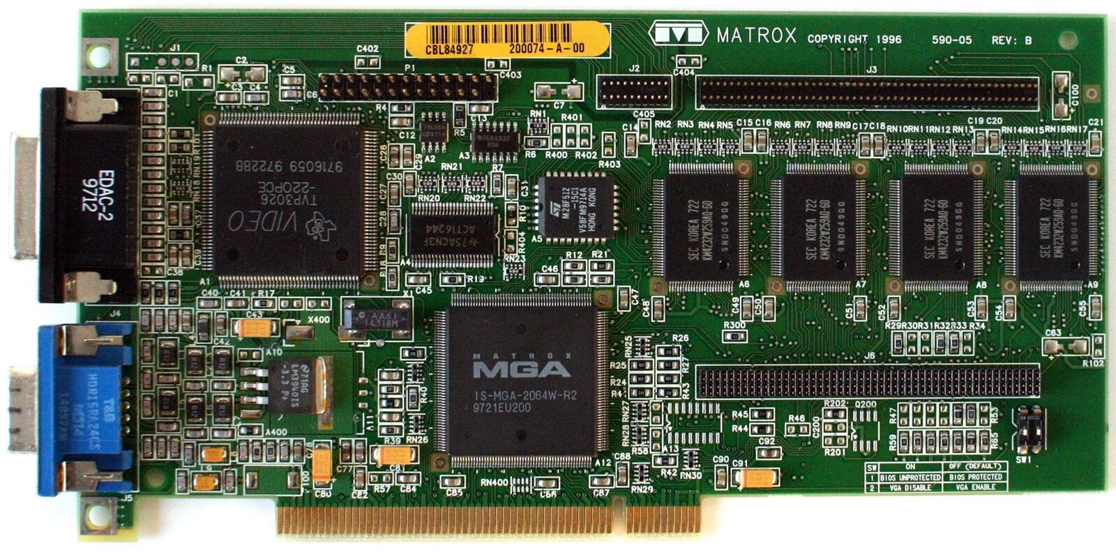MATROX 590-05 REV.B 4MB PCI VIDEO CARD, FCC ID: ID7059000, MGA-MIL/4/IB3, IBM...