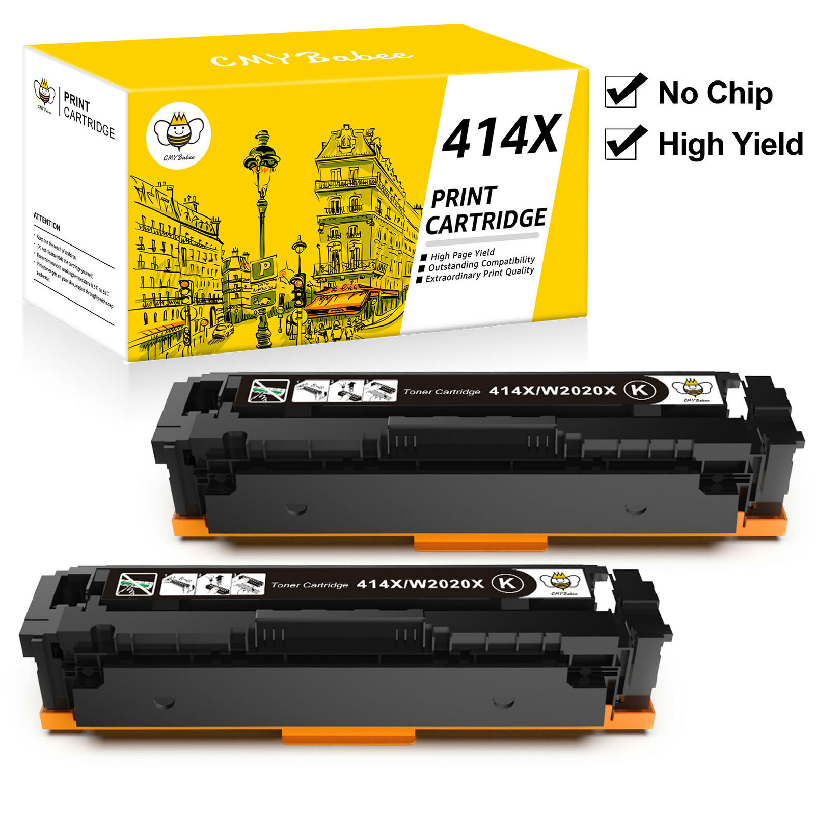2x Black Toner No Chip Compatible with HP W2020X 414X Pro M454dw MFP M479dw