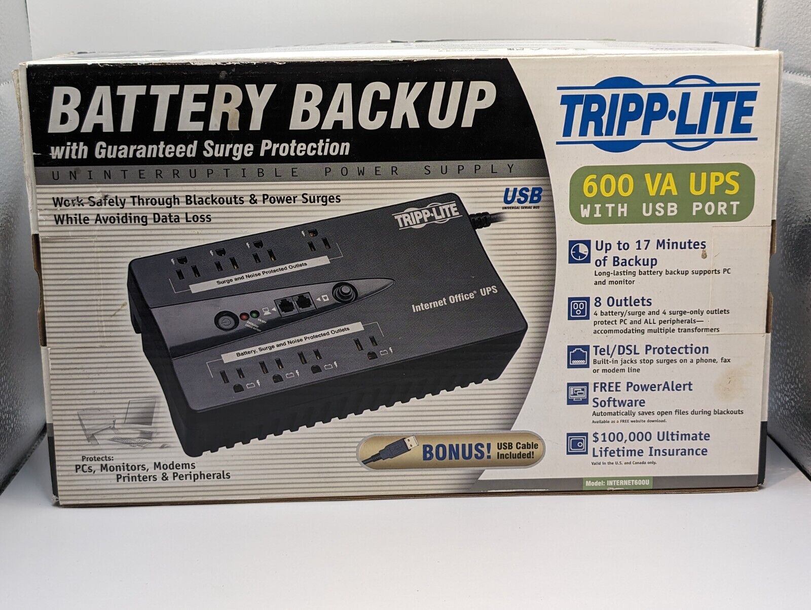 Tripp Lite Battery Backup 600VA with USB Port, New