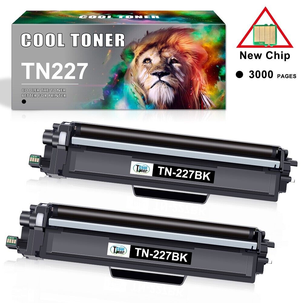 2 x Black Toner Cartridge for Brother TN227 TN227BK TN-227 High Yield (NEW CHIP)