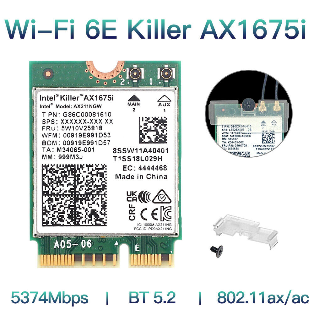 Intel Killer AX211NGW WiFi 6E WiFi Card AX1675i M.2 Wireless Network BT Adapter